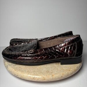 Clarks Bendables Womens 9 W Croc Dark‎ Brown Moc Toe Loafer Slip On Flats Shoes